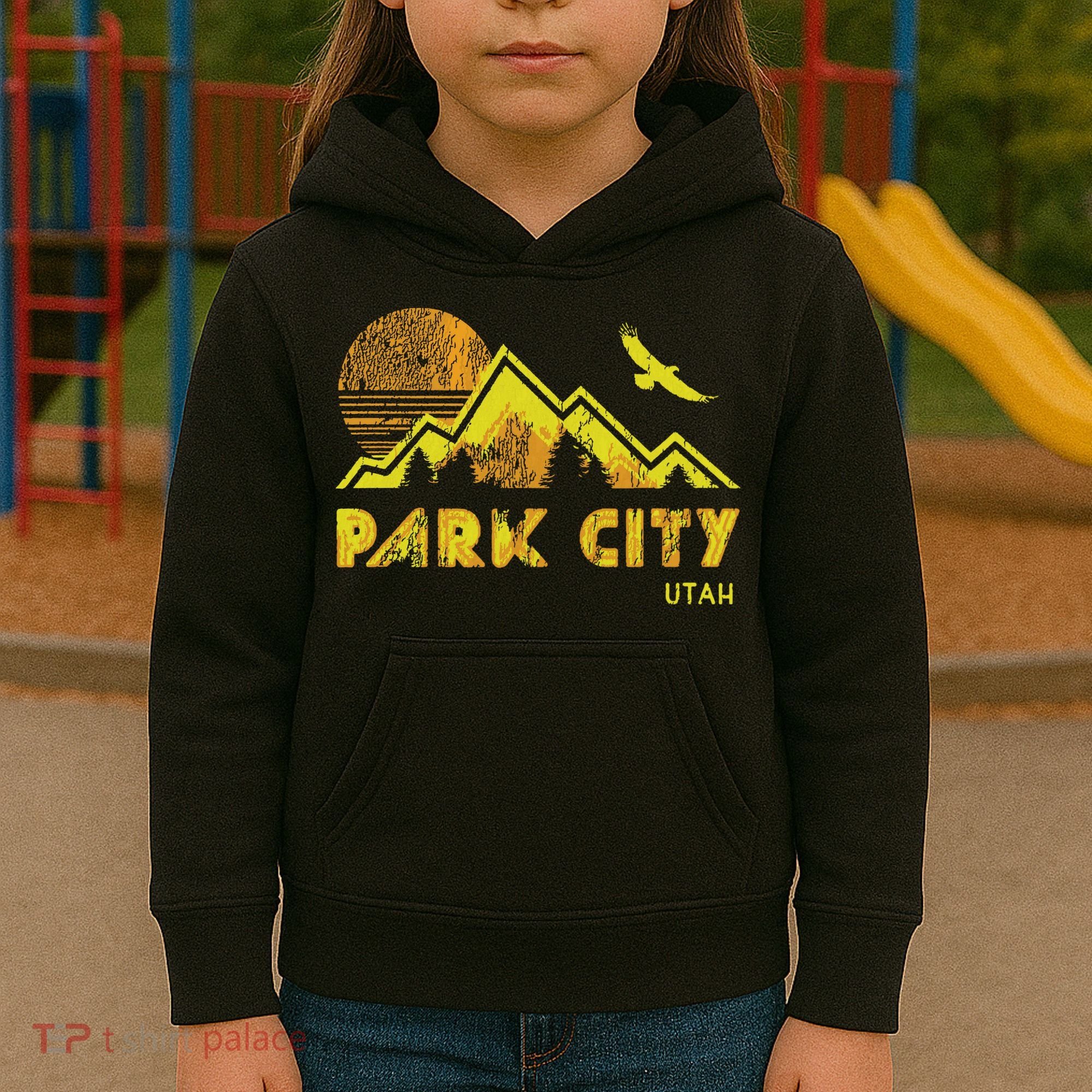 Retro Park City Utah Distressed Home Kids Hoodie