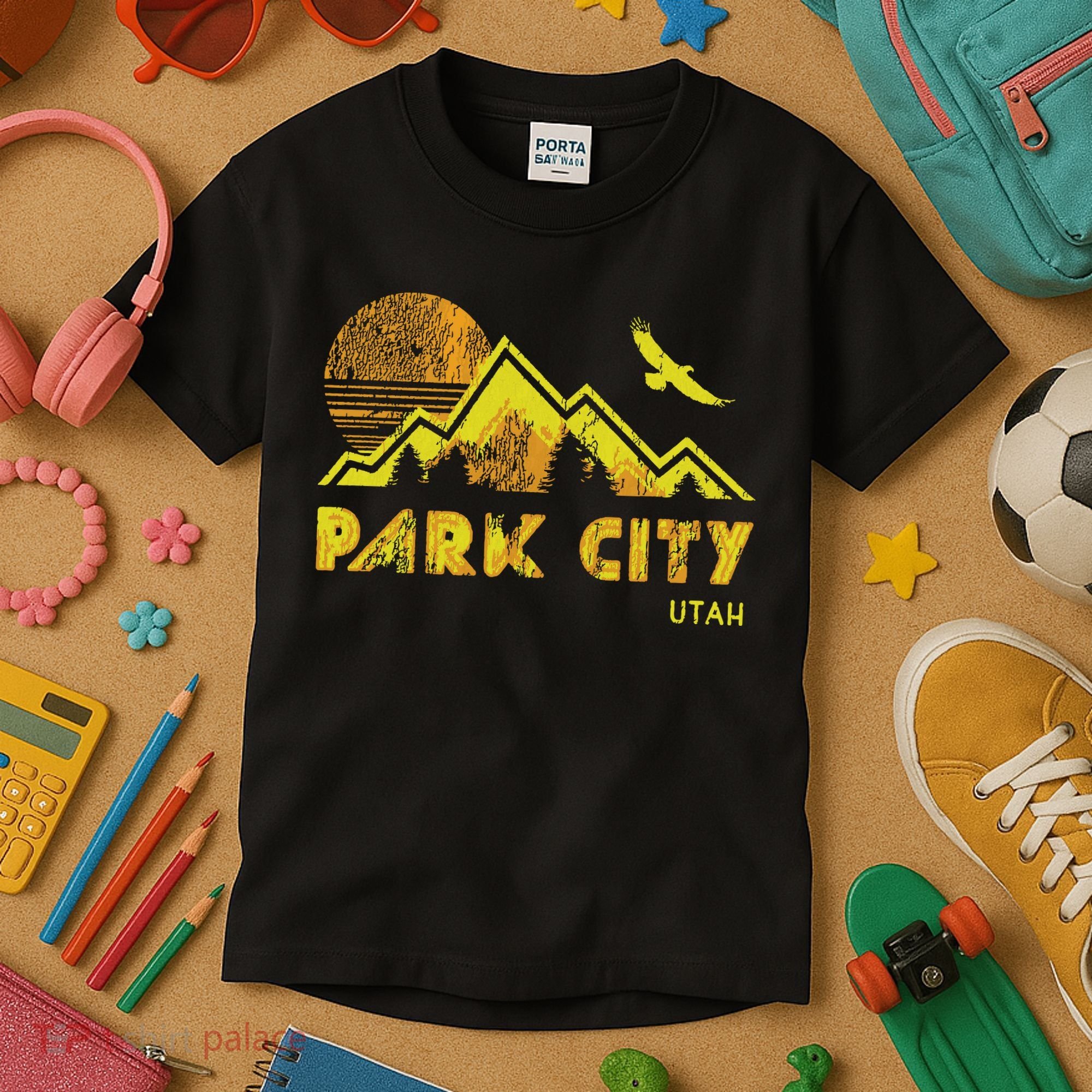 Retro Park City Utah Distressed Home Kids T-Shirt