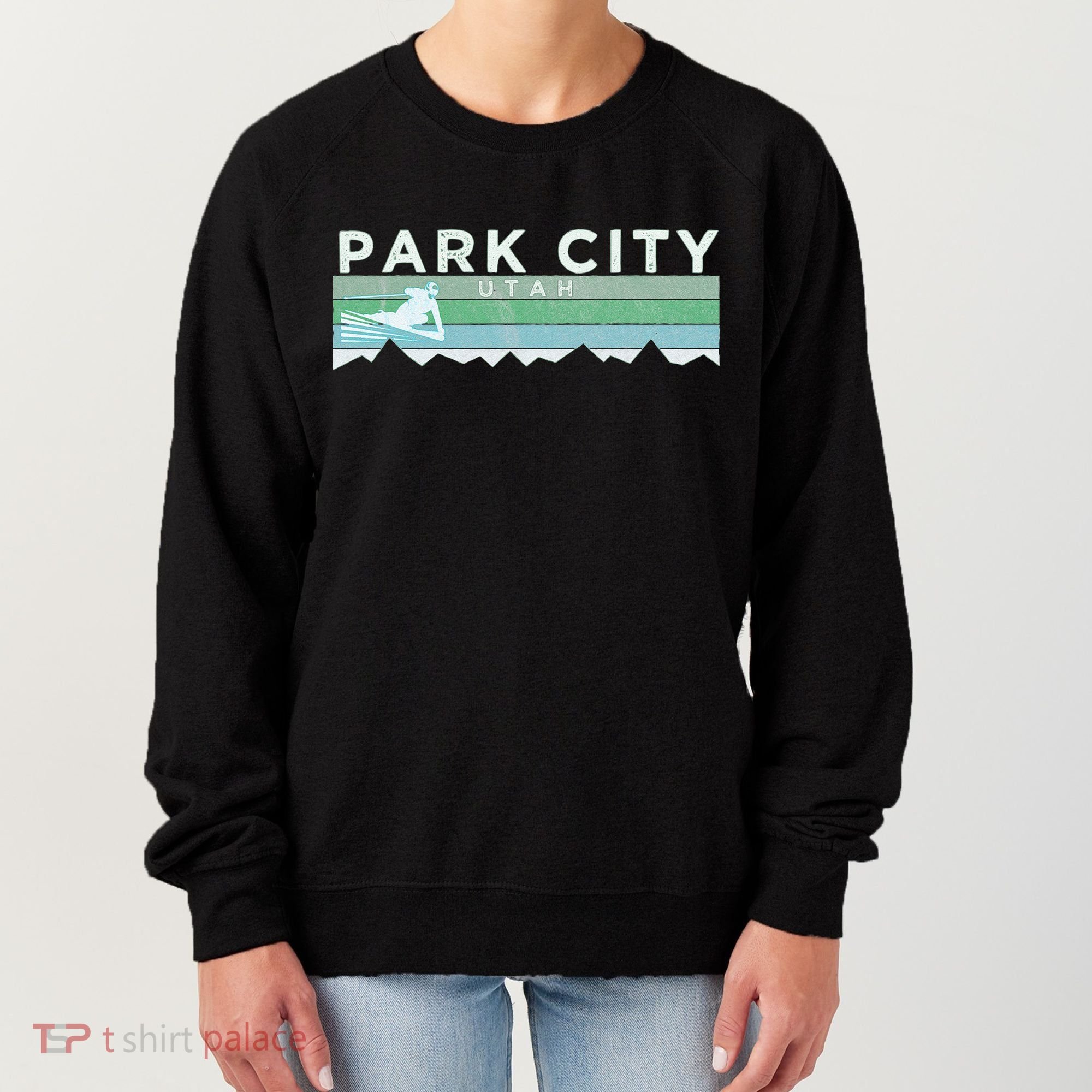 Retro Park City Utah Distressed Skiing Women's Sweatshirt