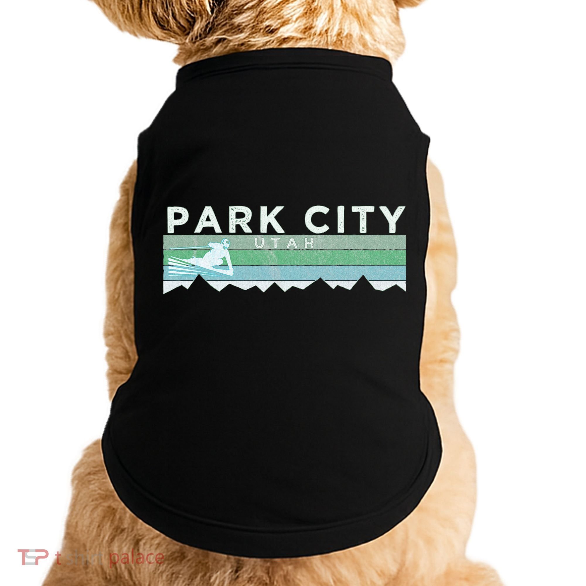 Retro Park City Utah Distressed Skiing Doggie Tank