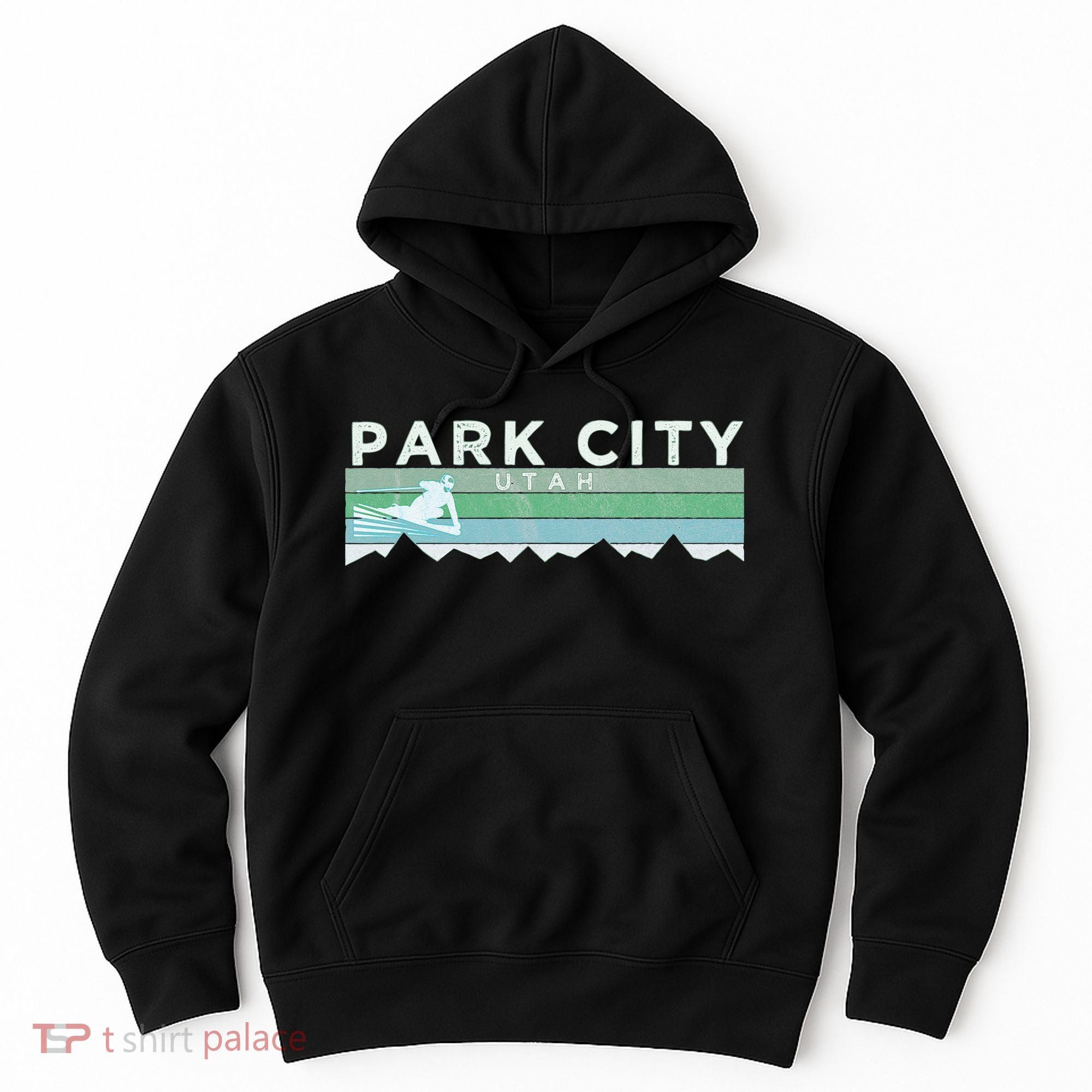 Retro Park City Utah Distressed Skiing Hoodie