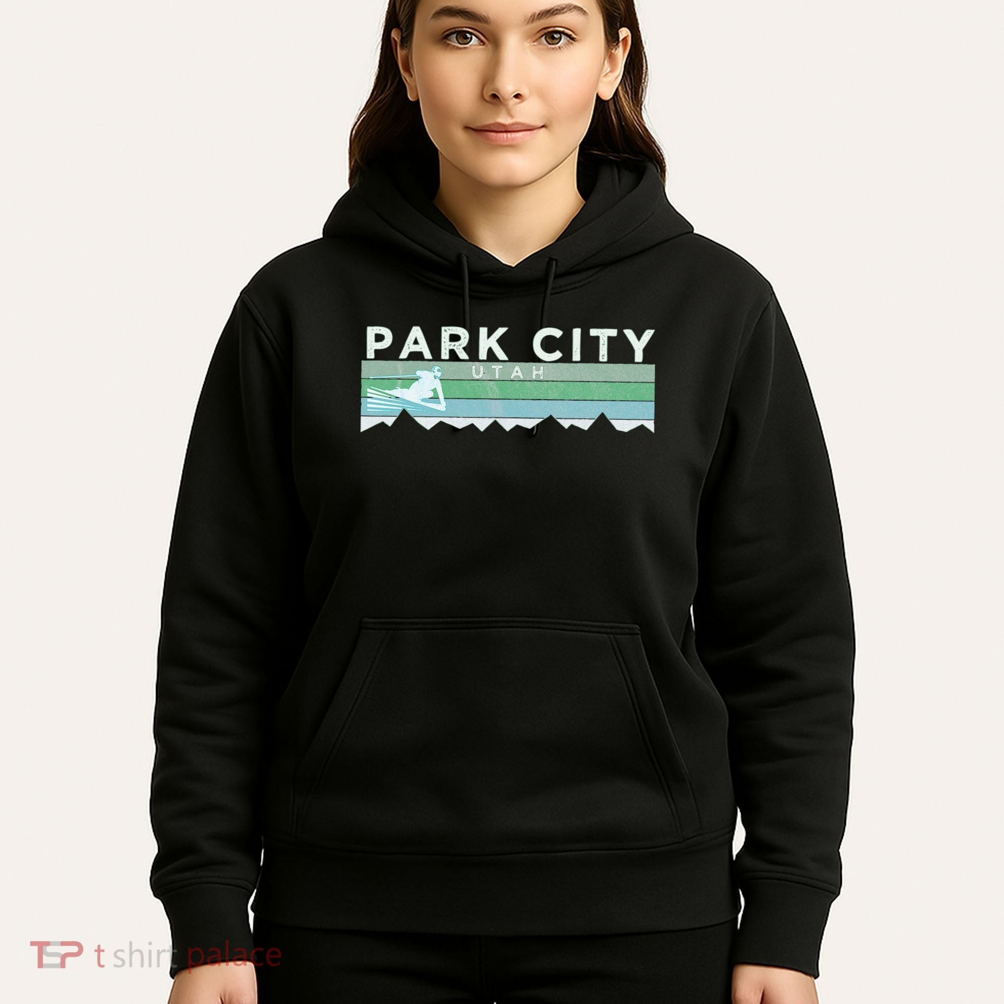 Retro Park City Utah Distressed Skiing Hoodie