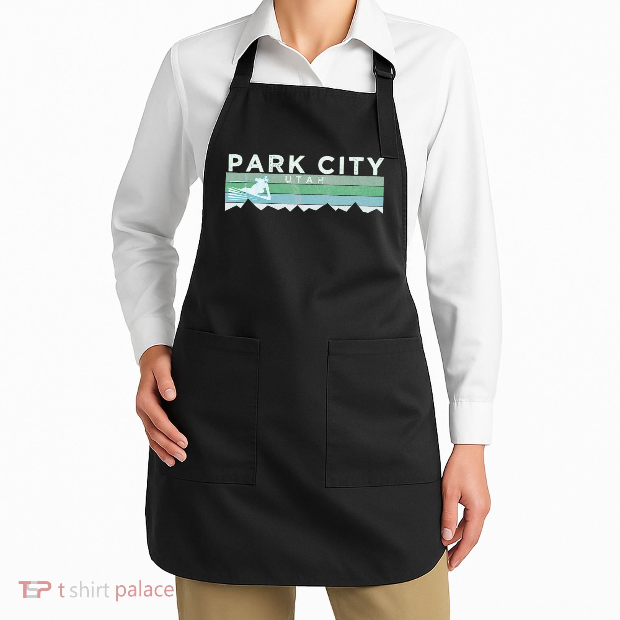 Retro Park City Utah Distressed Skiing Apron