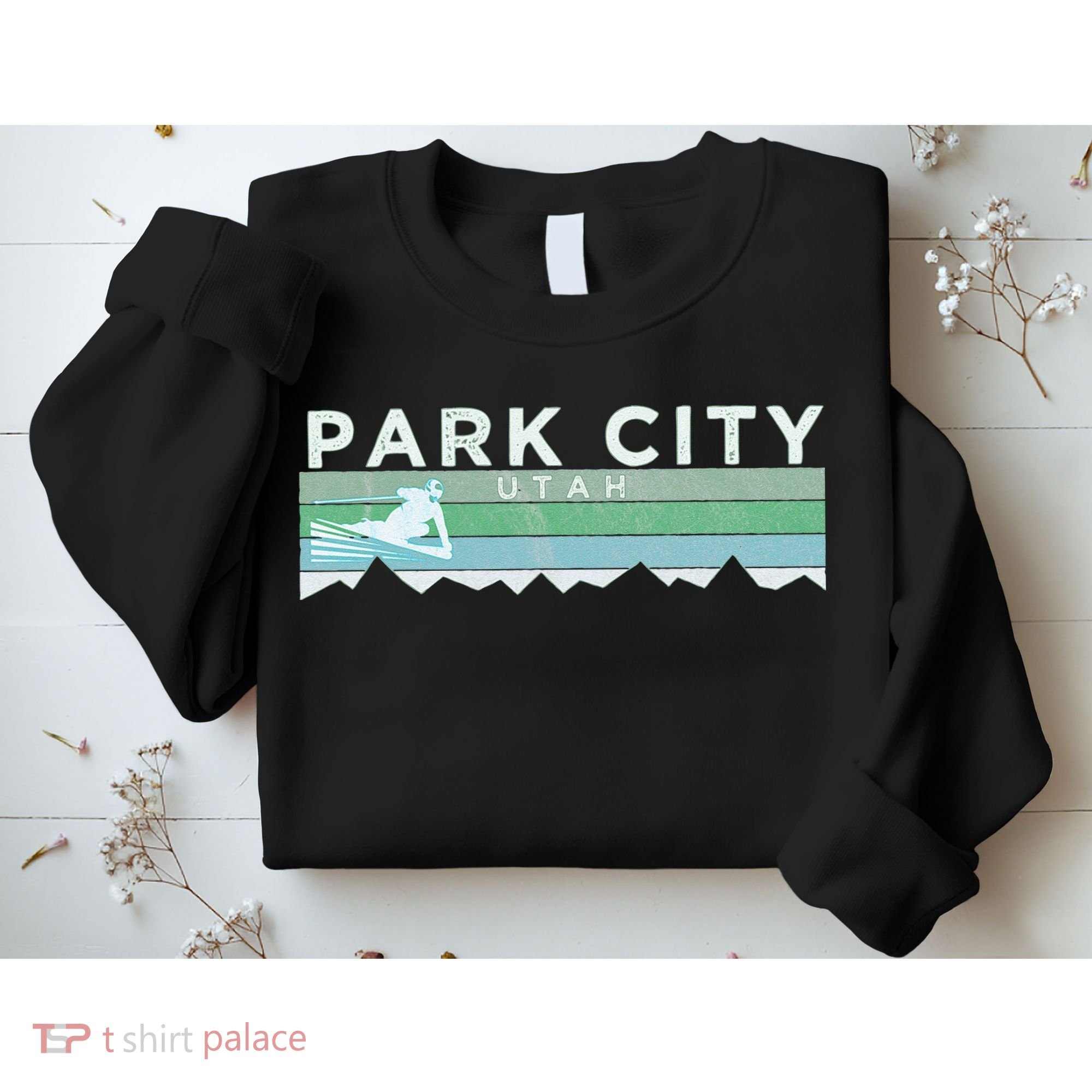 Retro Park City Utah Distressed Skiing Sweatshirt