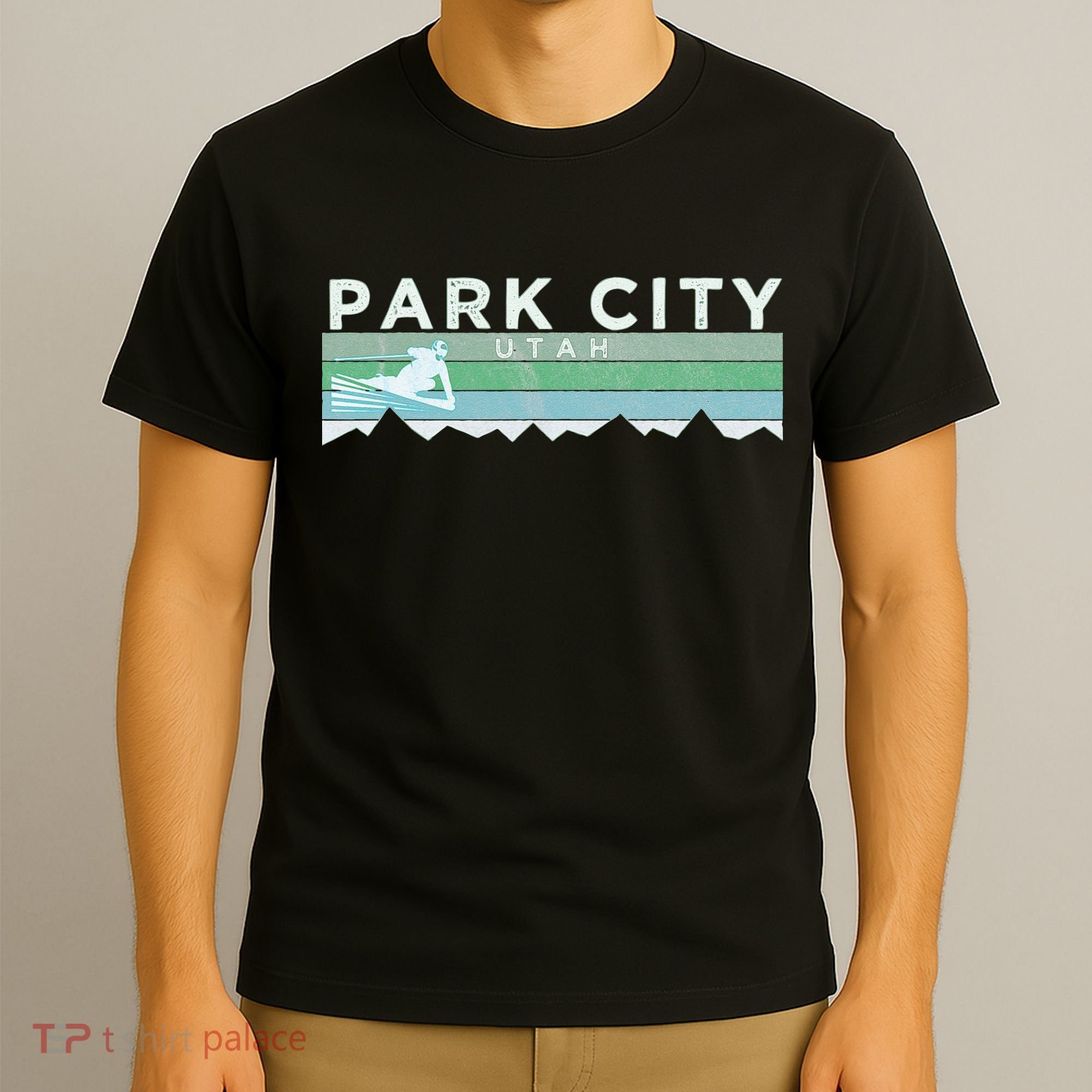 Retro Park City Utah Distressed Skiing T-Shirt