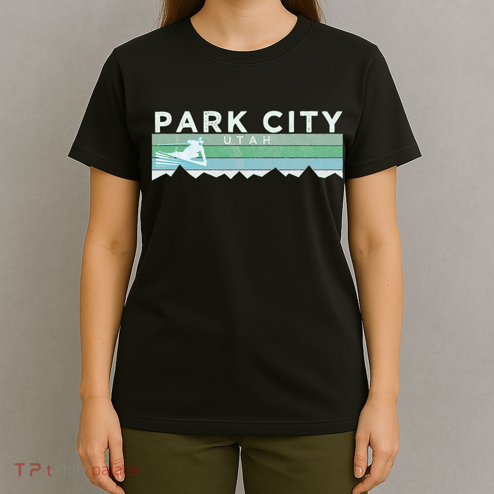 Retro Park City Utah Distressed Skiing T-Shirt