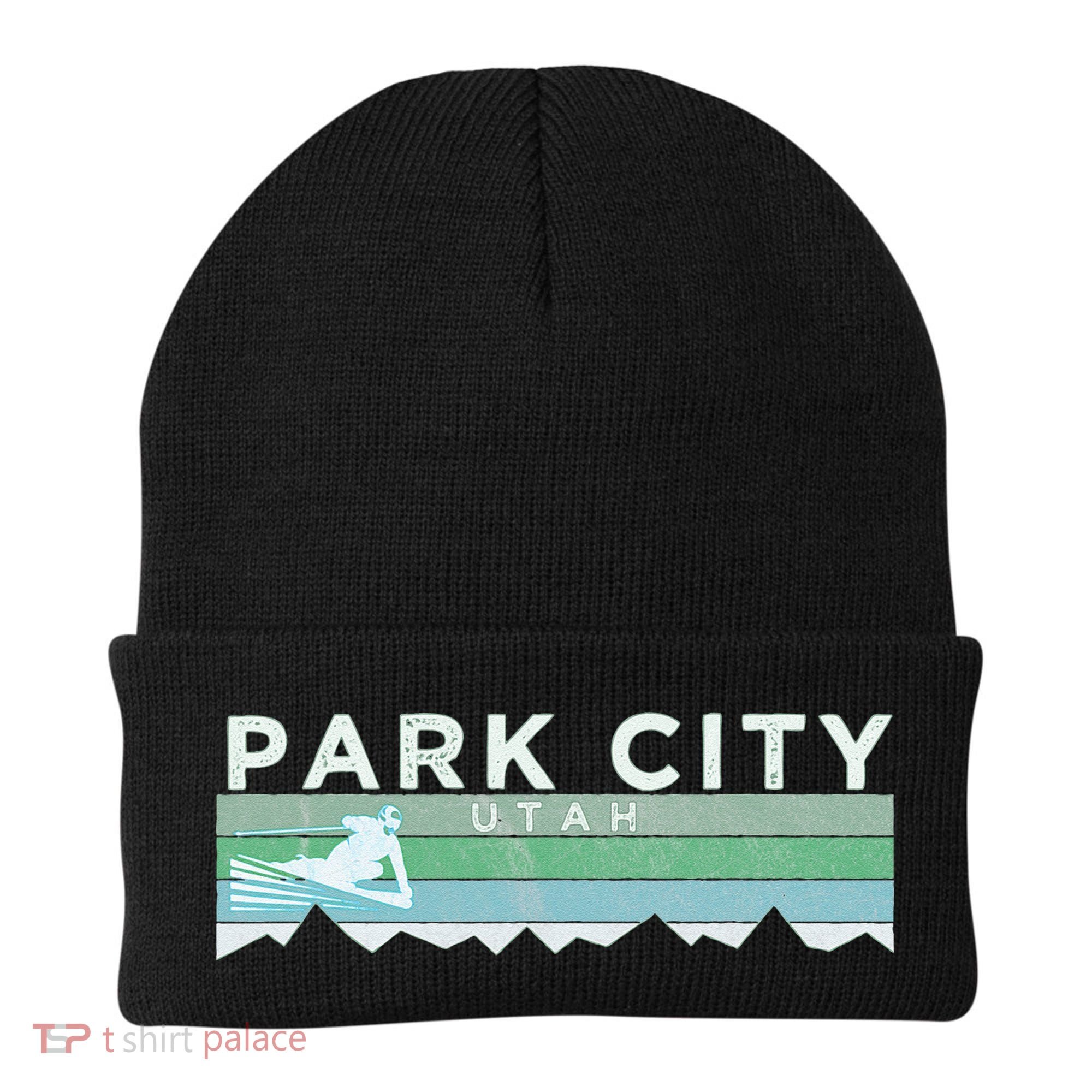 Retro Park City Utah Distressed Skiing Beanie