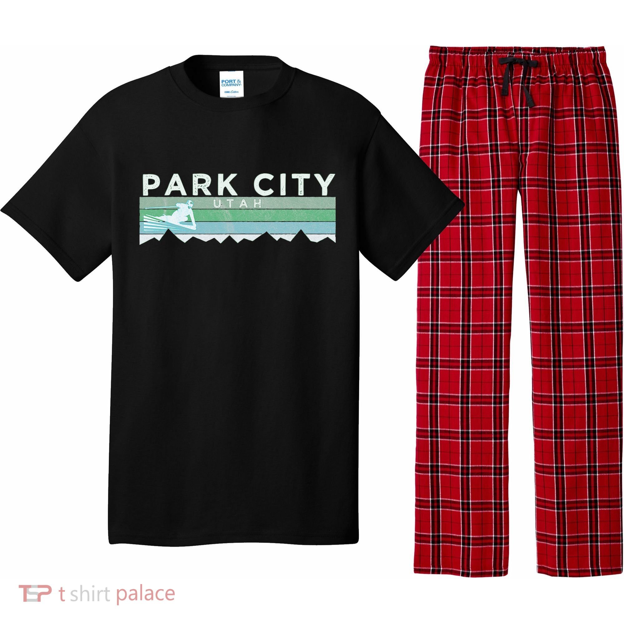 Retro Park City Utah Distressed Skiing Pajama Set