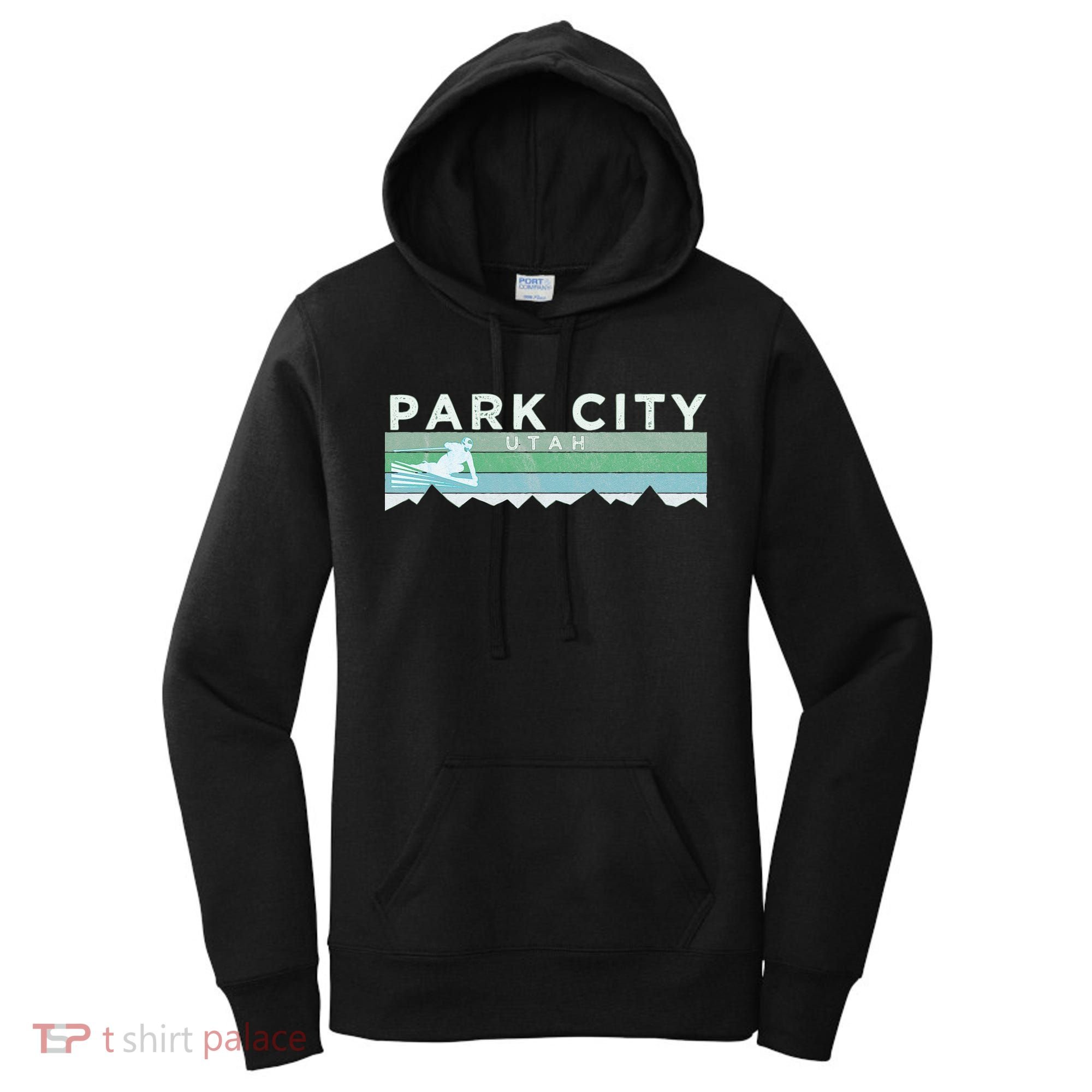 Retro Park City Utah Distressed Skiing Women's Hoodie