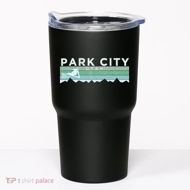 Retro Park City Utah Distressed Skiing Tumbler
