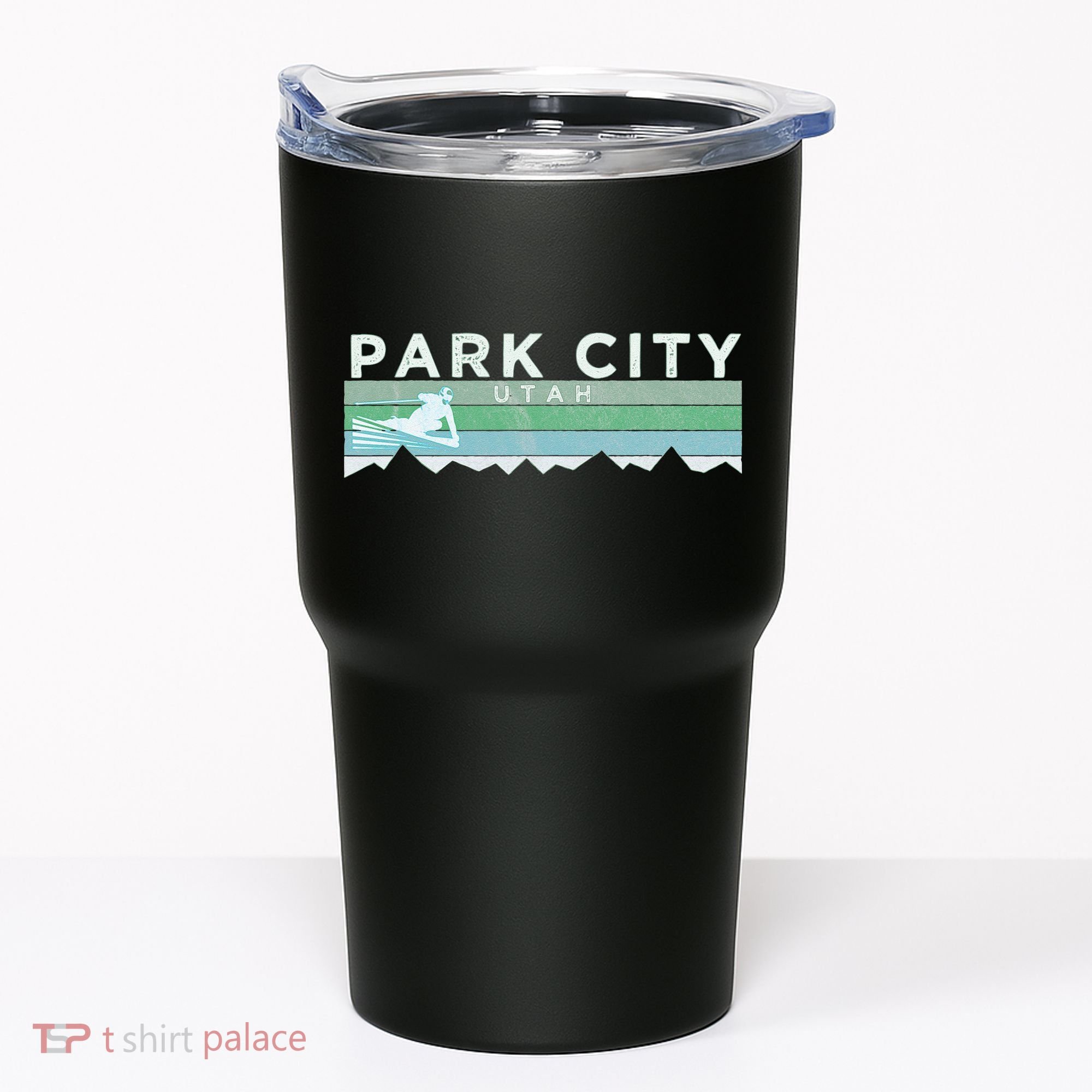 Retro Park City Utah Distressed Skiing Tumbler