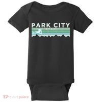 Retro Park City Utah Distressed Skiing Baby Bodysuit thumb 0