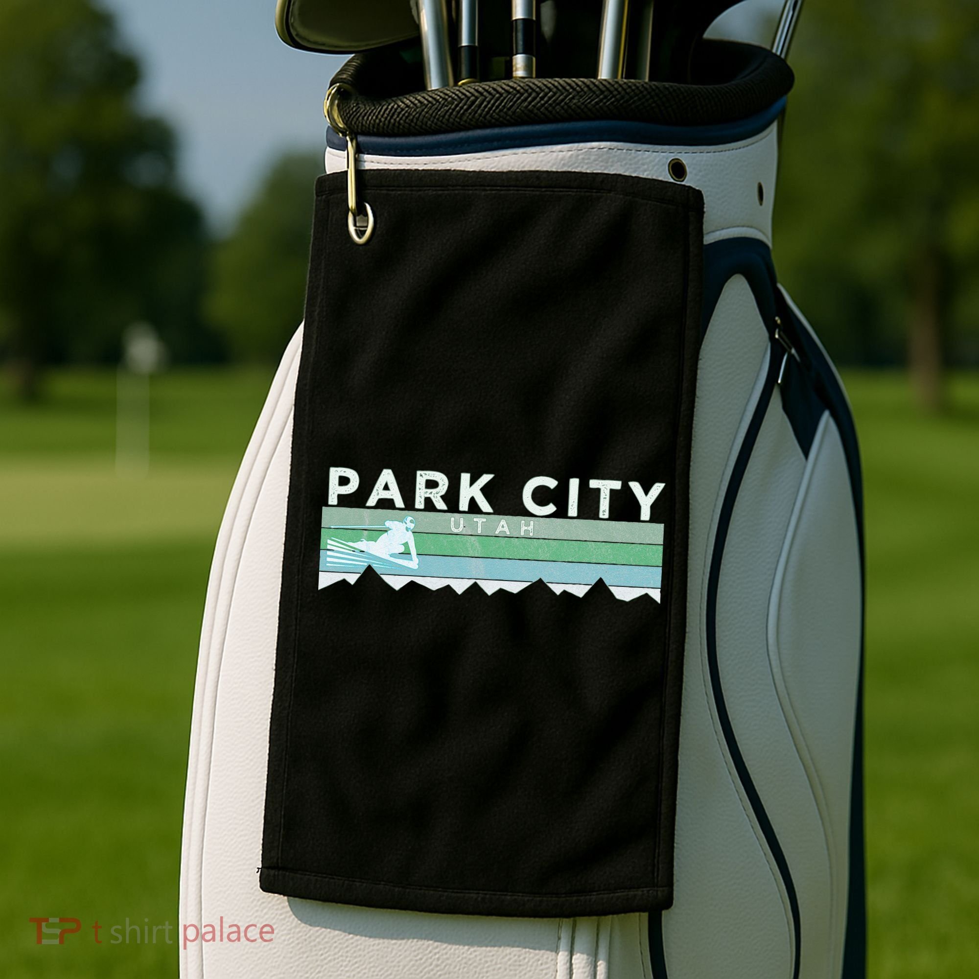 Retro Park City Utah Distressed Skiing Golf Towel