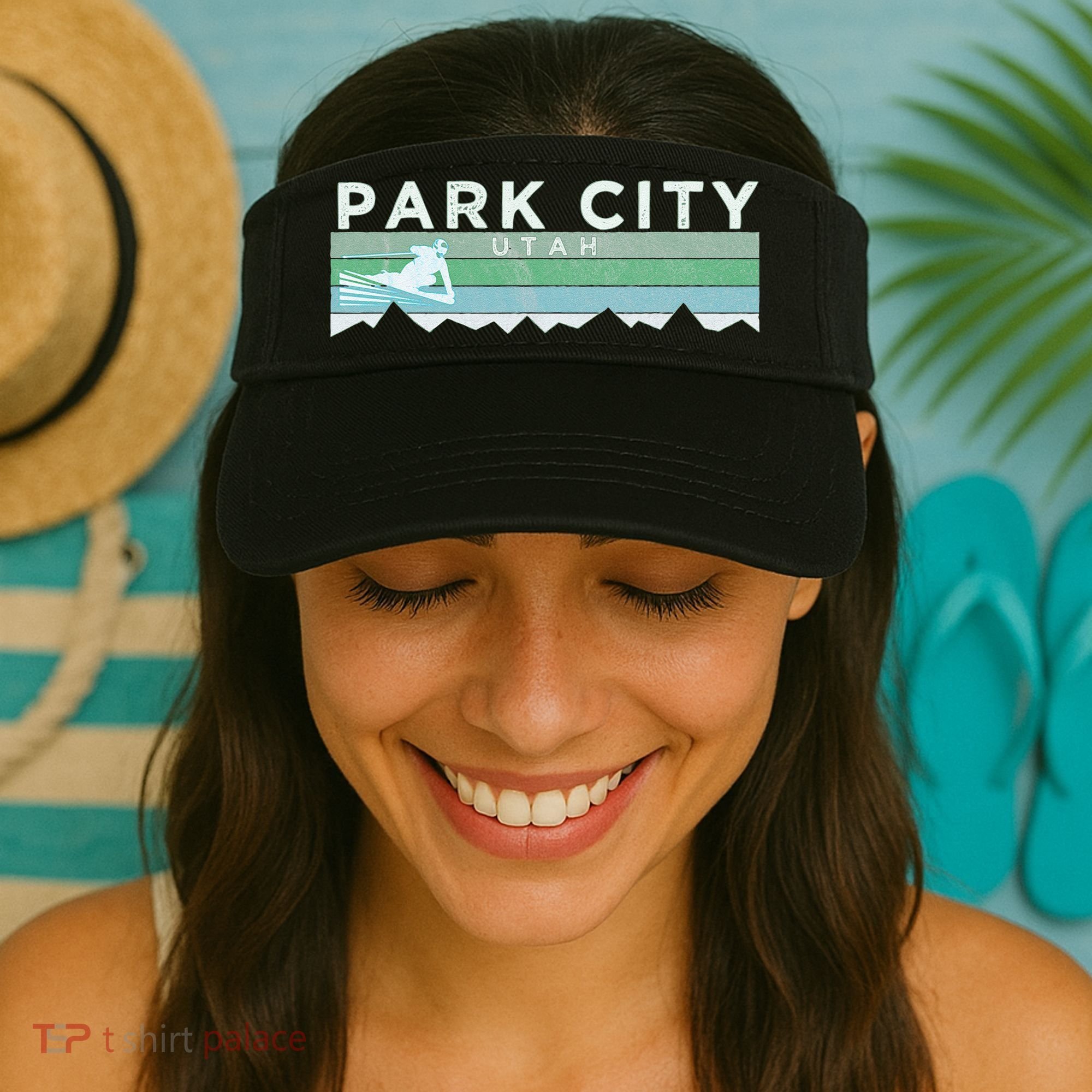 Retro Park City Utah Distressed Skiing Visor