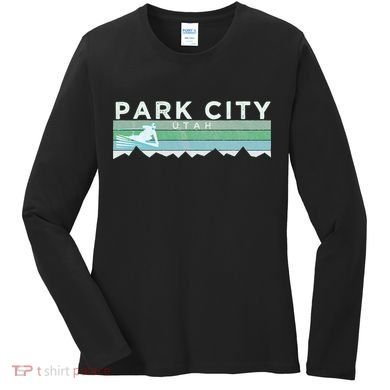 Retro Park City Utah Distressed Skiing Women's Long Sleeve Shirt