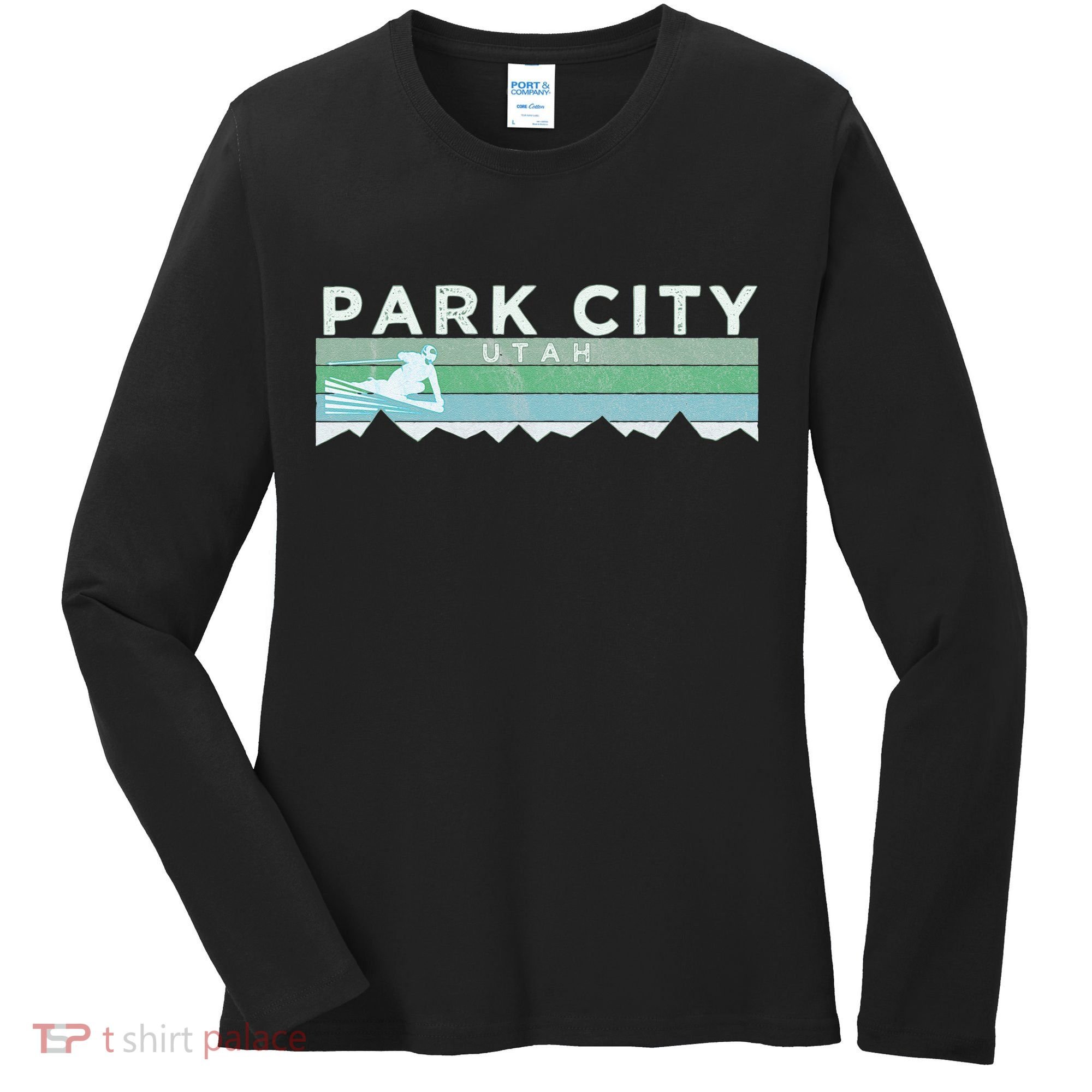 Retro Park City Utah Distressed Skiing Women's Long Sleeve Shirt