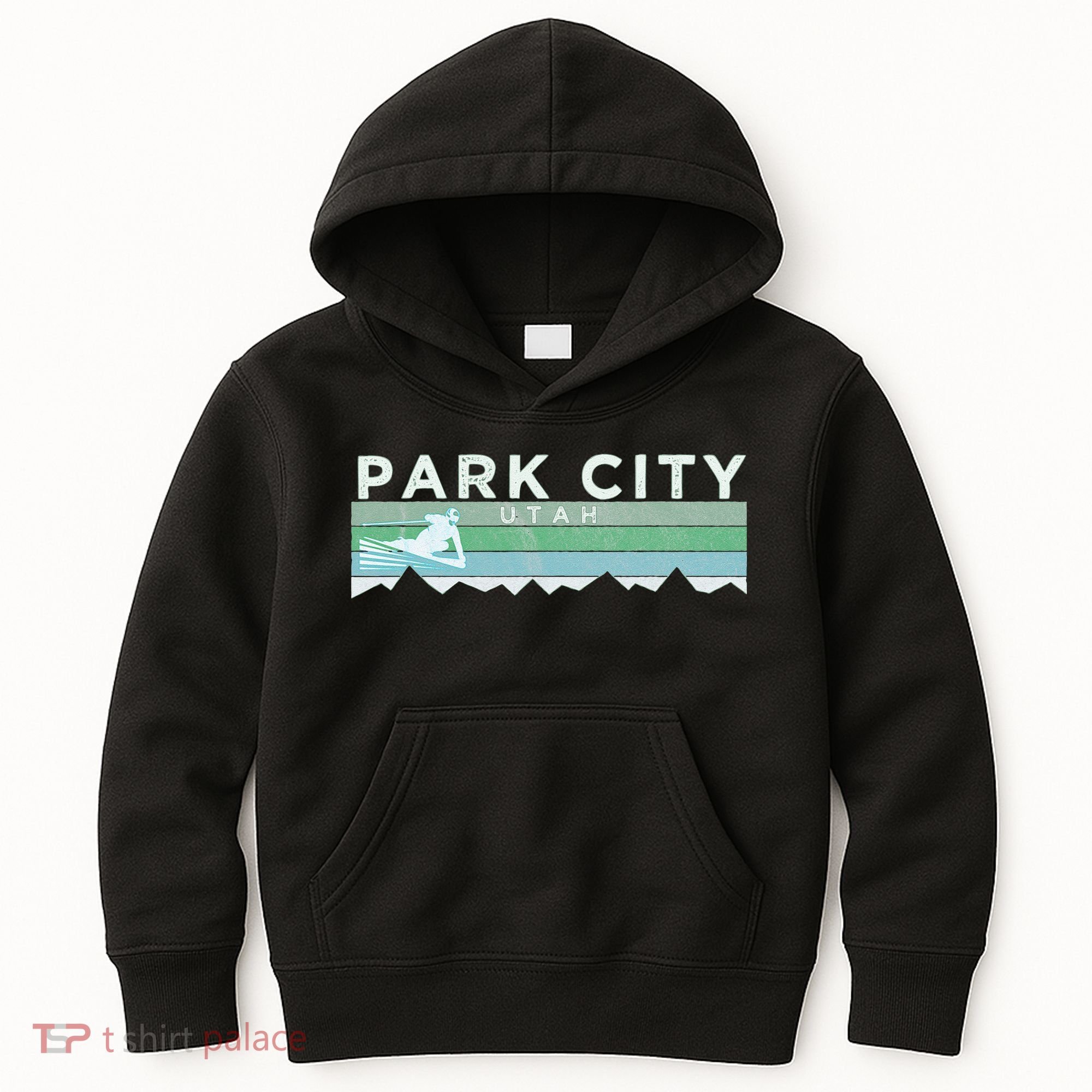 Retro Park City Utah Distressed Skiing Kids Hoodie