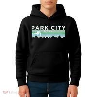 Retro Park City Utah Distressed Skiing Kids Hoodie thumb 4