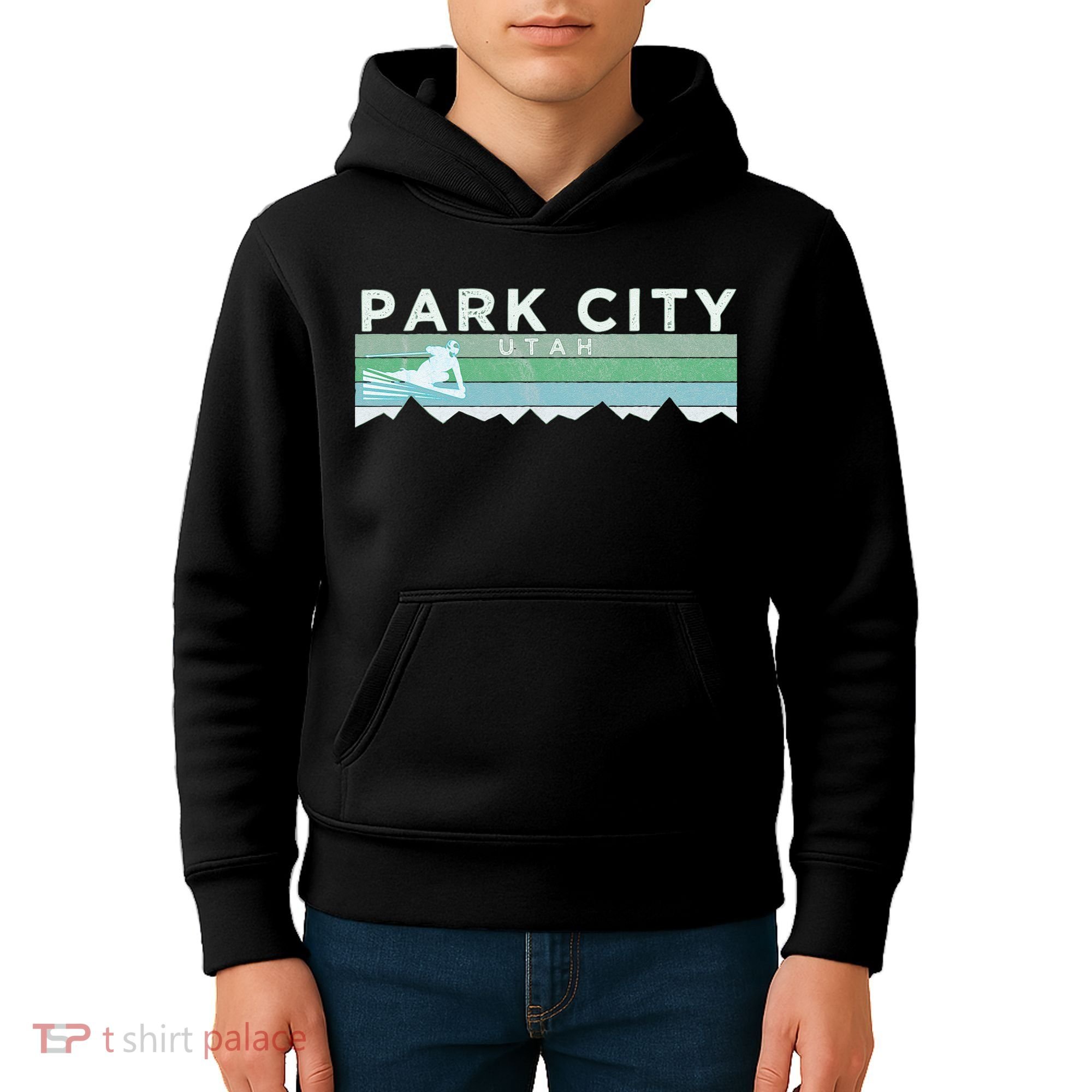 Retro Park City Utah Distressed Skiing Kids Hoodie