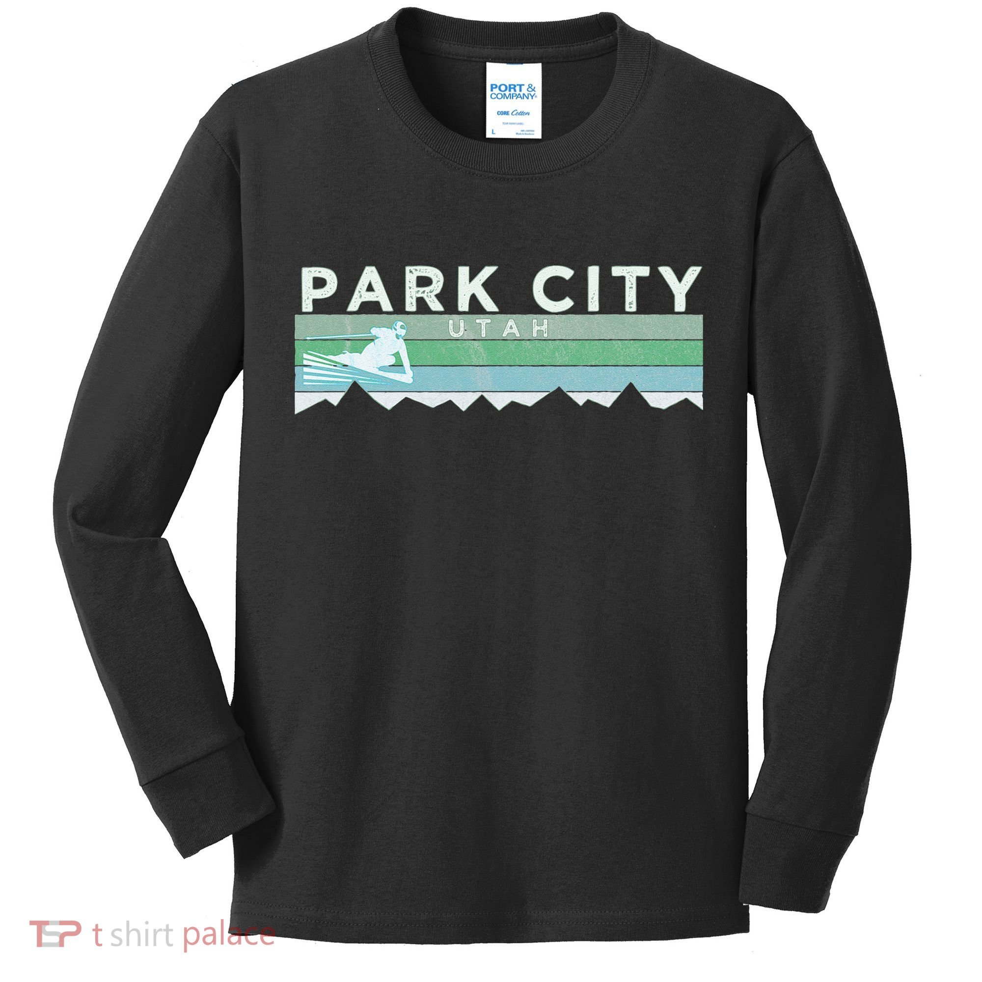 Retro Park City Utah Distressed Skiing Kids Long Sleeve Shirt