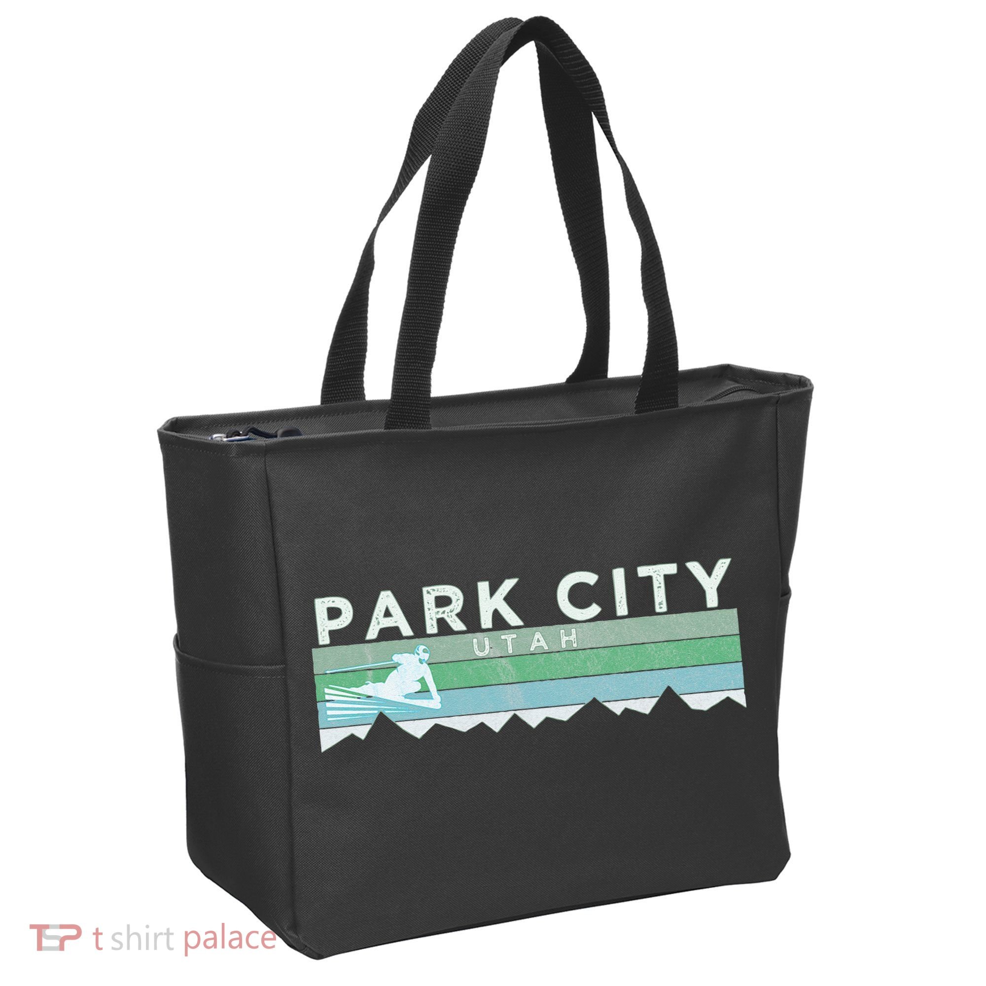 Retro Park City Utah Distressed Skiing Tote Bag
