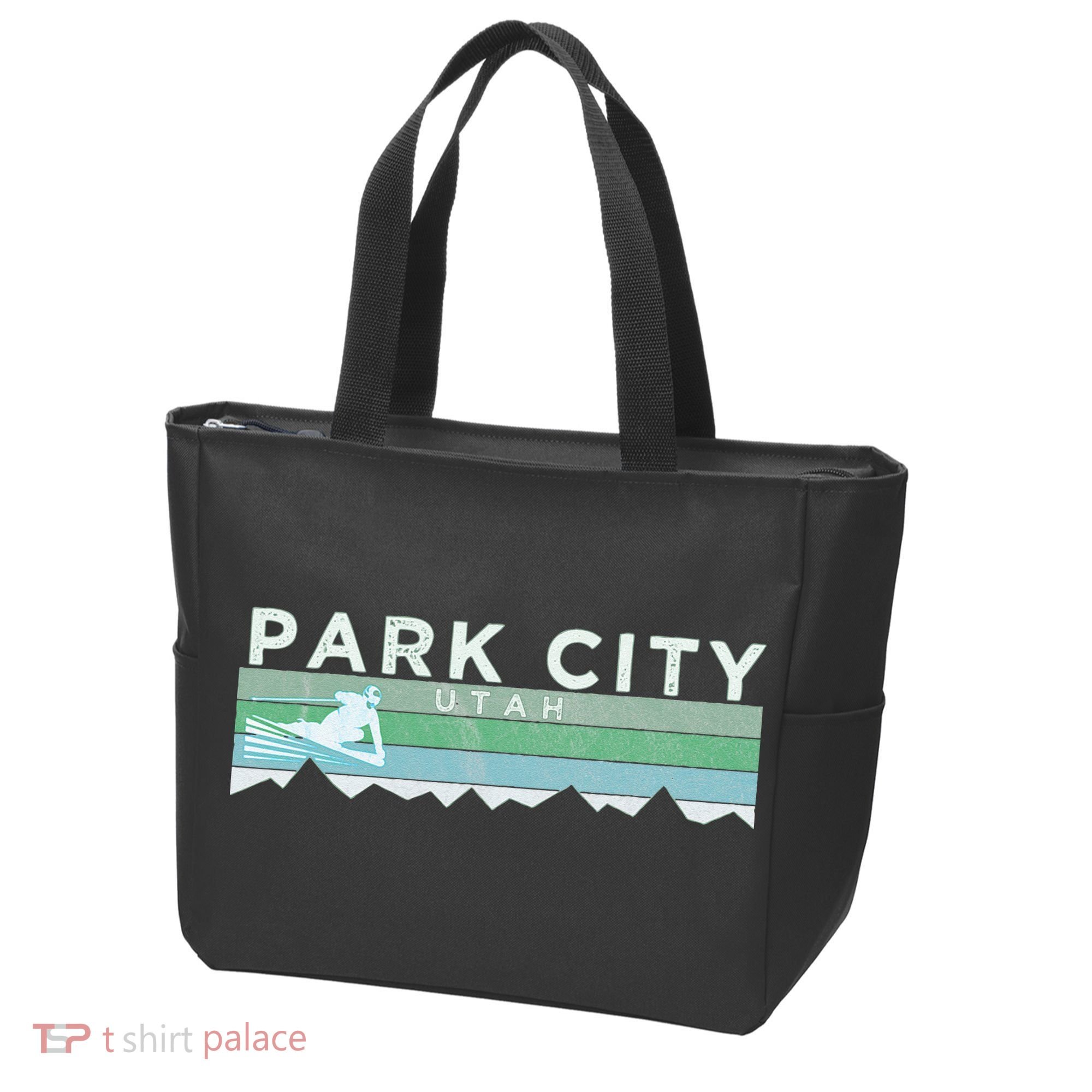Retro Park City Utah Distressed Skiing Tote Bag