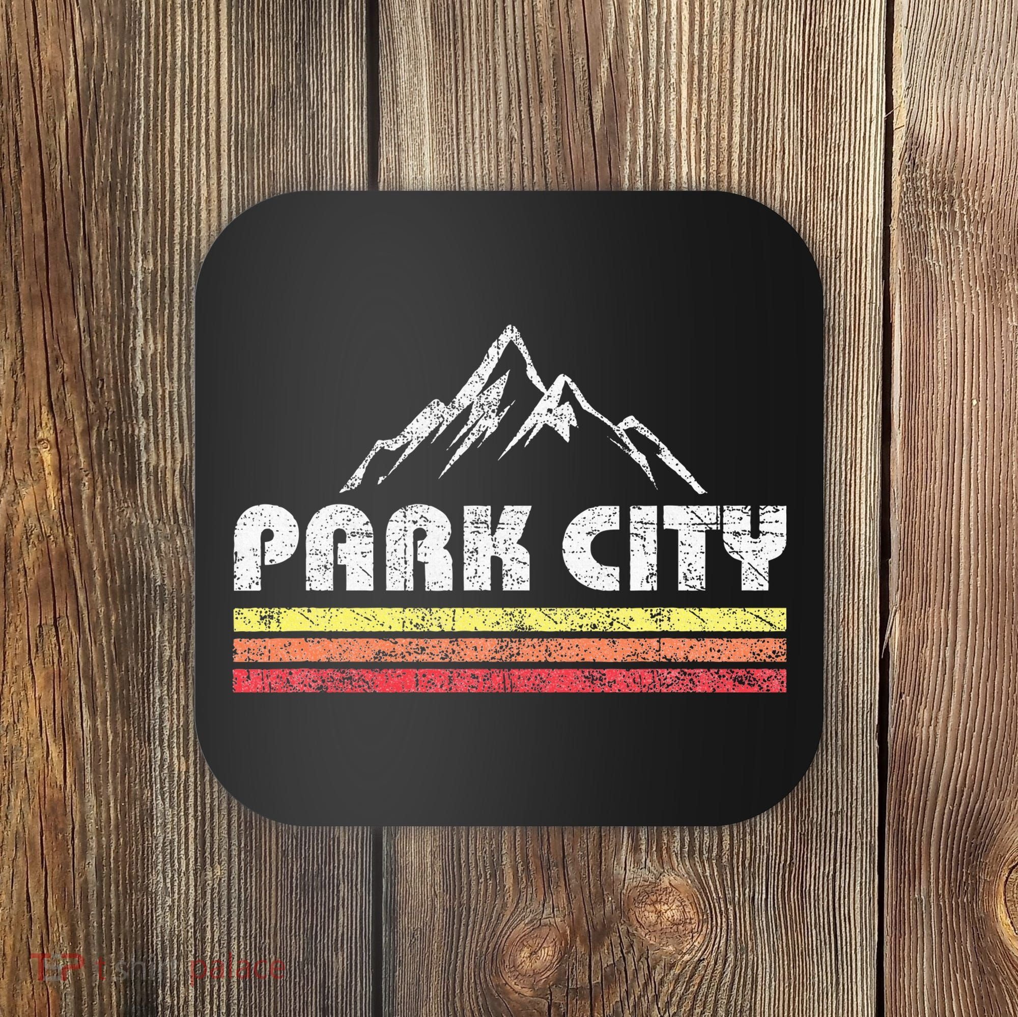 Retro Park City Utah Mountain Faded Bars Ski Sports Coaster