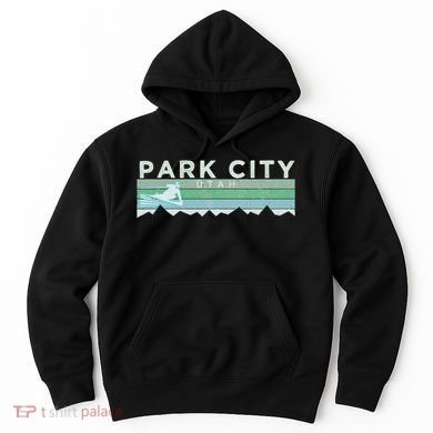 Retro Park City Utah Distressed Skiing Hoodie