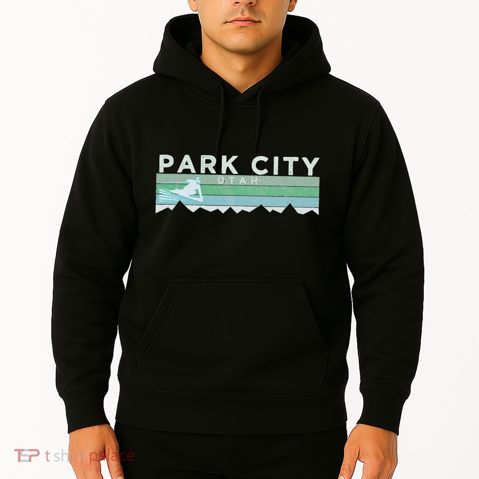 Retro Park City Utah Distressed Skiing Hoodie