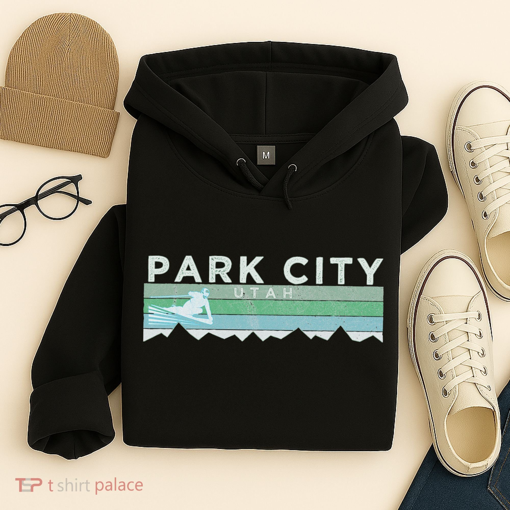 Retro Park City Utah Distressed Skiing Hoodie