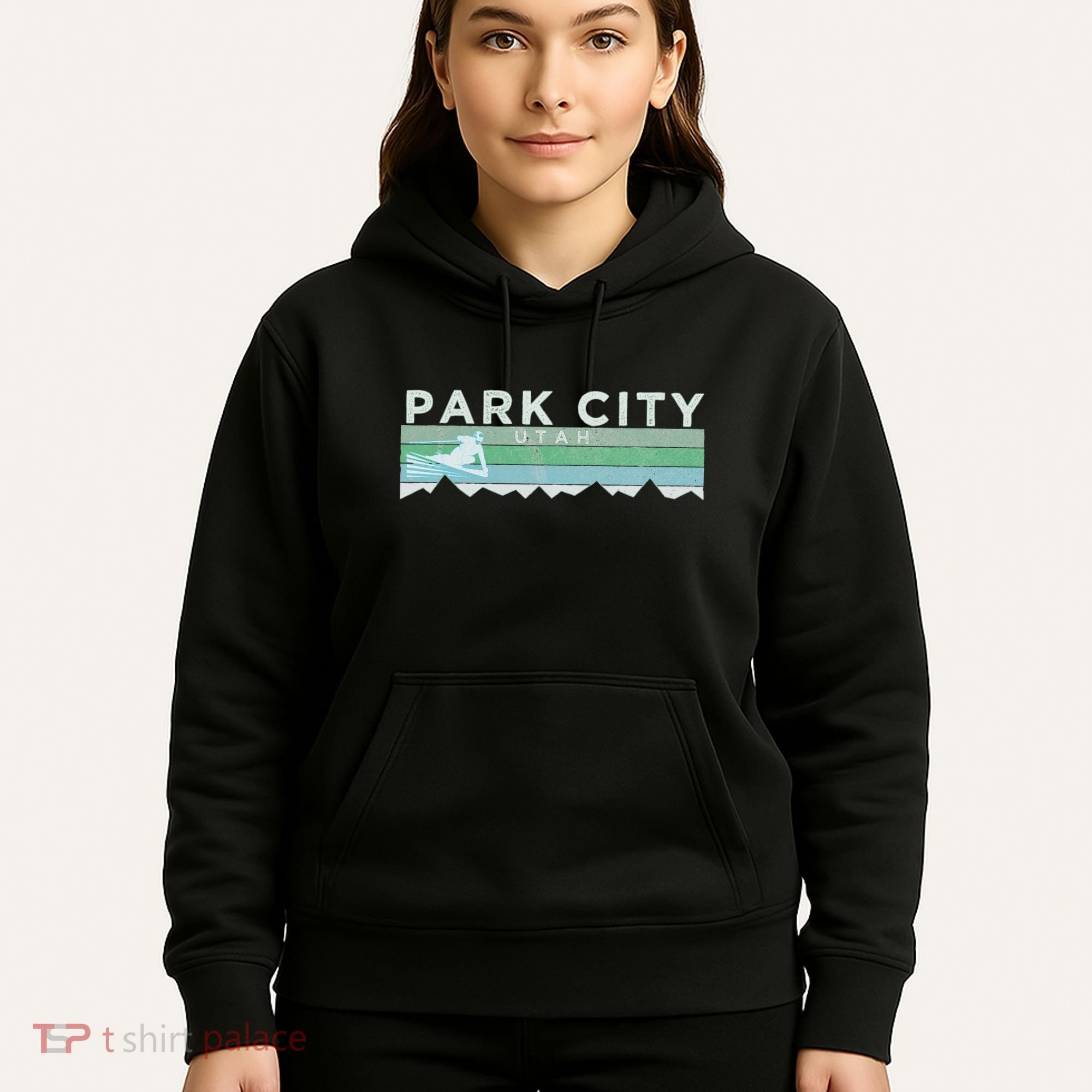 Retro Park City Utah Distressed Skiing Hoodie