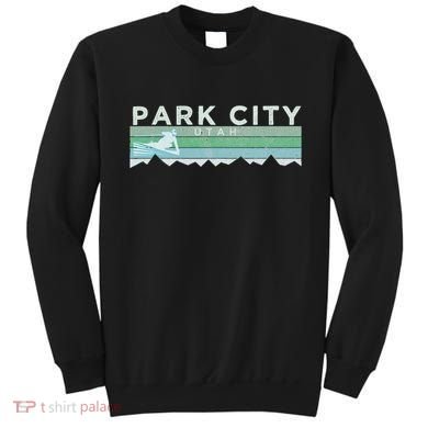 Retro Park City Utah Distressed Skiing Sweatshirt