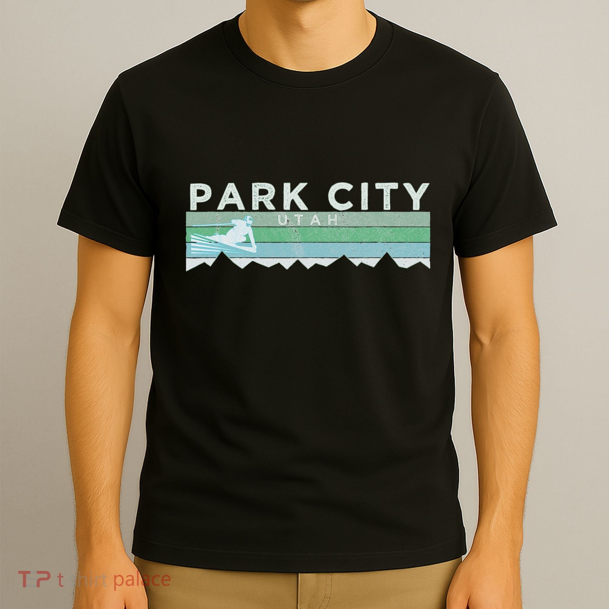 Retro Park City Utah Distressed Skiing T-Shirt