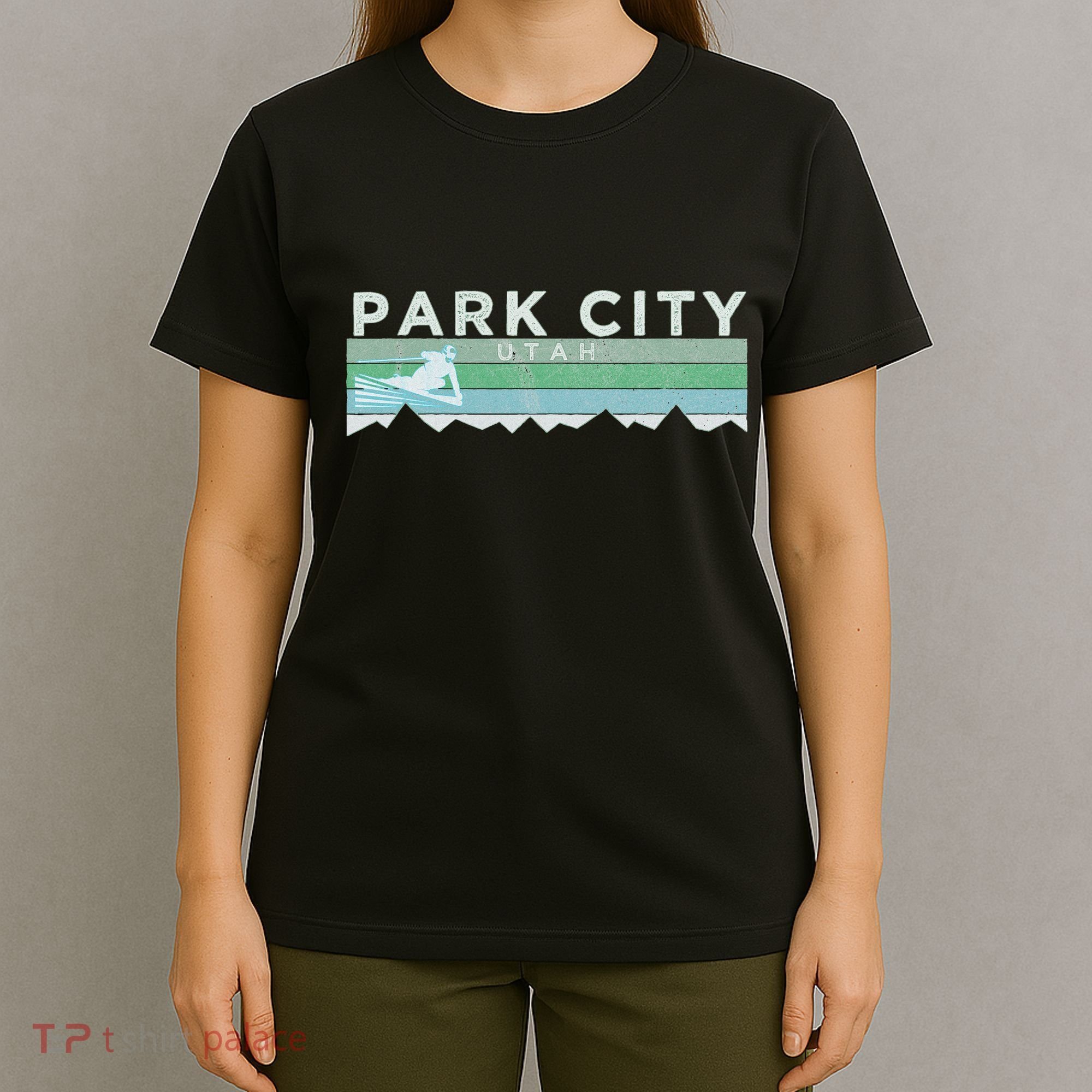 Retro Park City Utah Distressed Skiing T-Shirt