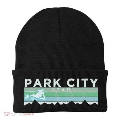 Retro Park City Utah Distressed Skiing Beanie