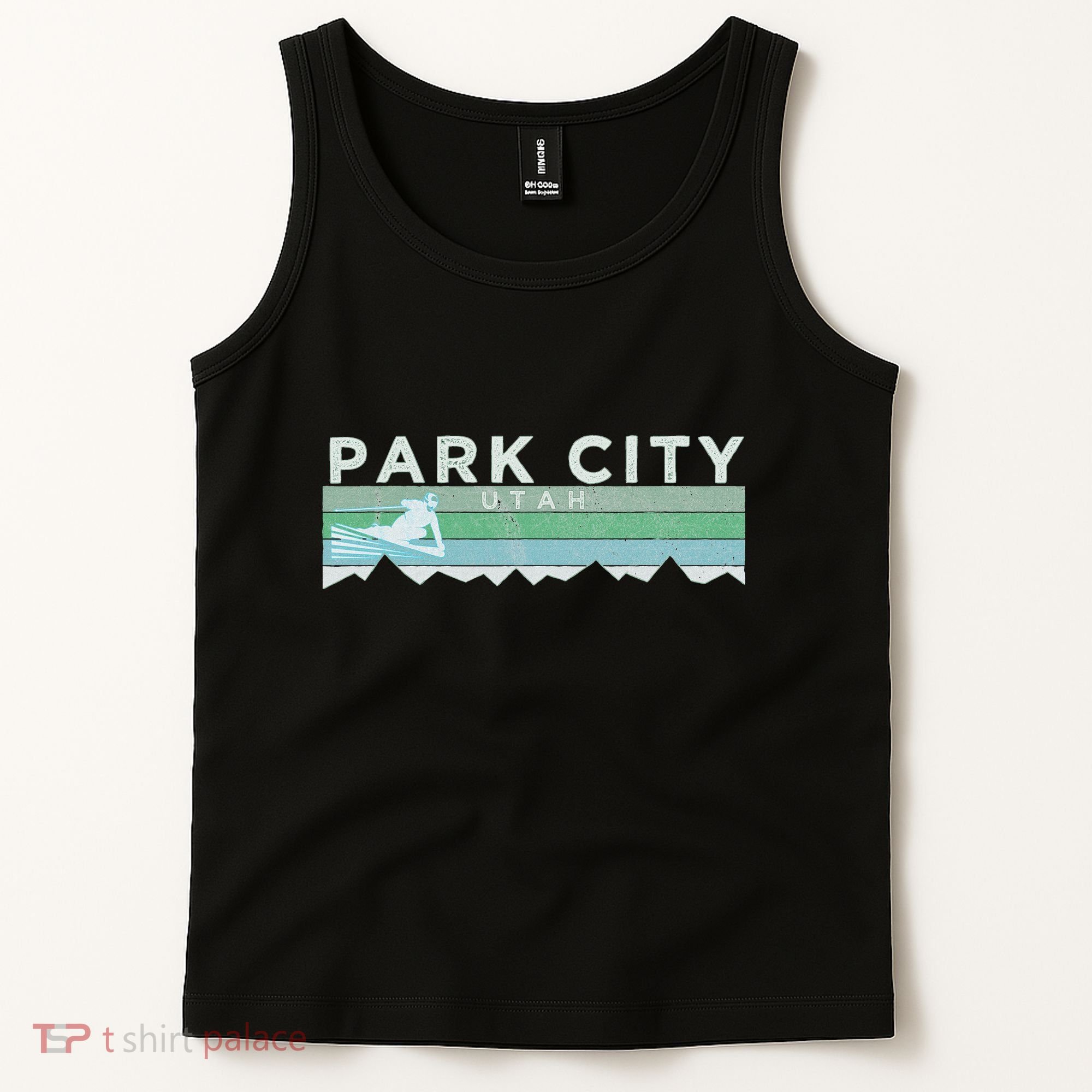 Retro Park City Utah Distressed Skiing Tank Top