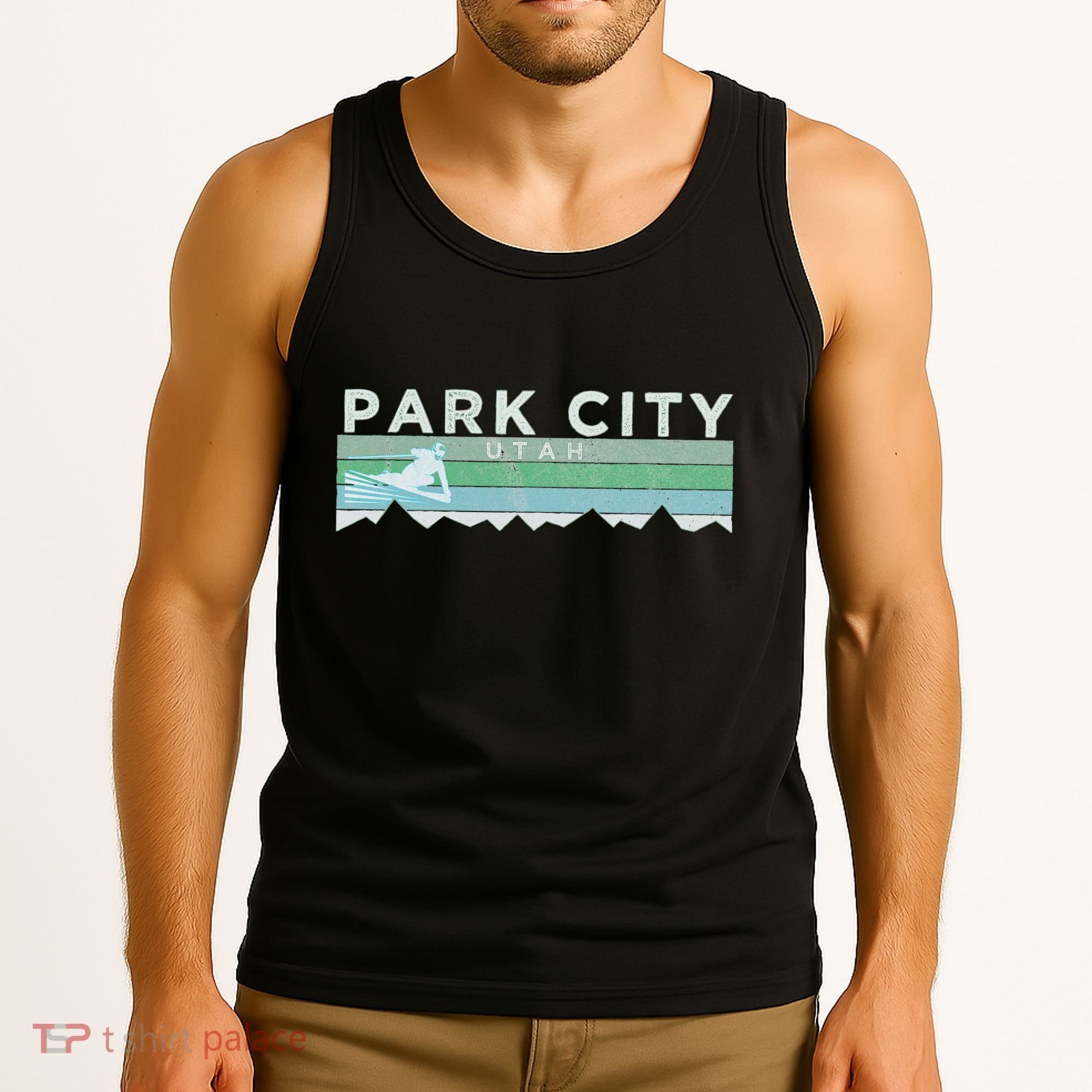 Retro Park City Utah Distressed Skiing Tank Top