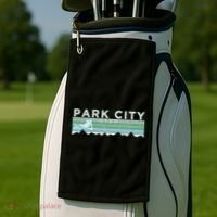 Retro Park City Utah Distressed Skiing Golf Towel thumb 2