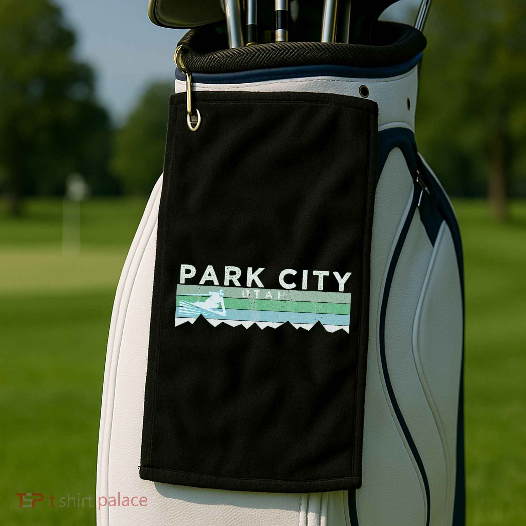 Retro Park City Utah Distressed Skiing Golf Towel