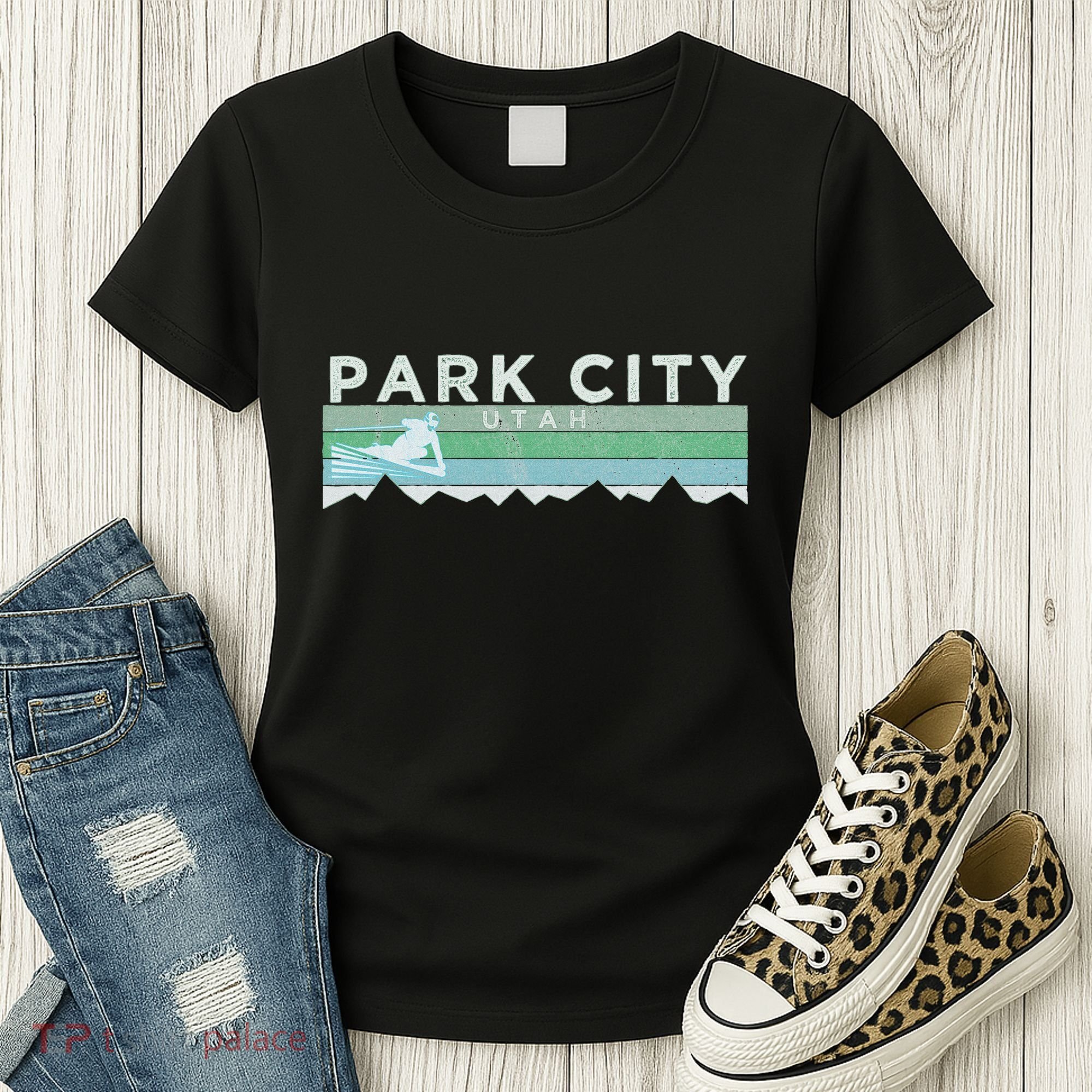 Retro Park City Utah Distressed Skiing Women's T-Shirt