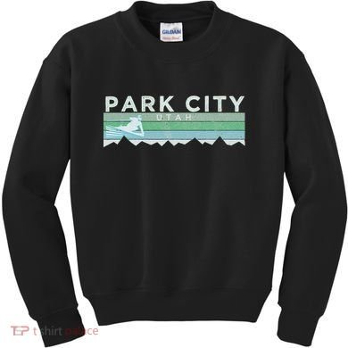 Retro Park City Utah Distressed Skiing Kids Sweatshirt