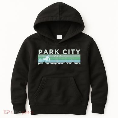 Retro Park City Utah Distressed Skiing Kids Hoodie