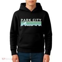 Retro Park City Utah Distressed Skiing Kids Hoodie thumb 4