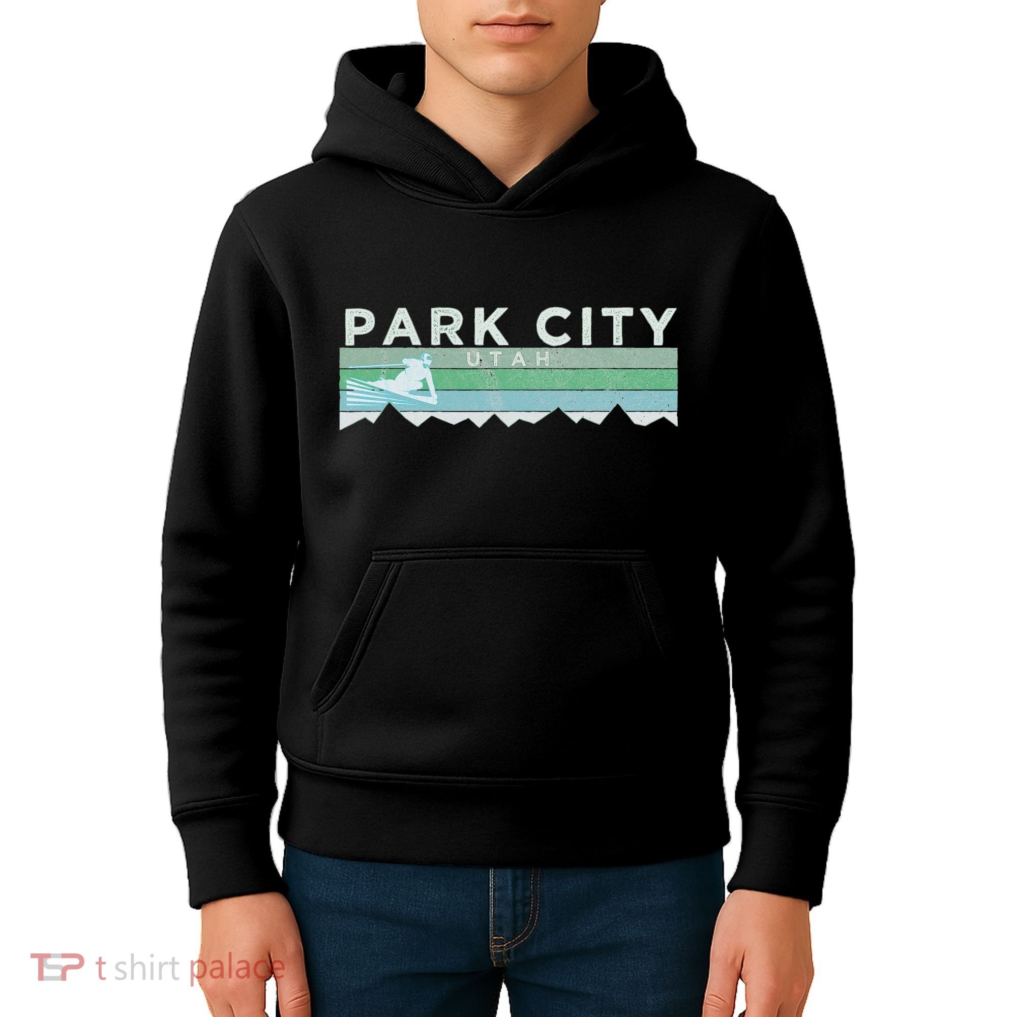 Retro Park City Utah Distressed Skiing Kids Hoodie