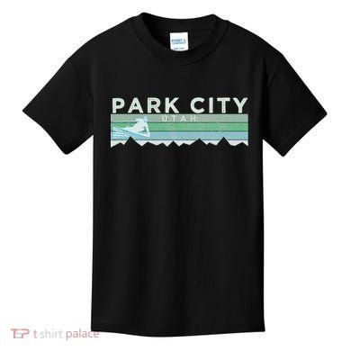 Retro Park City Utah Distressed Skiing Kids T-Shirt