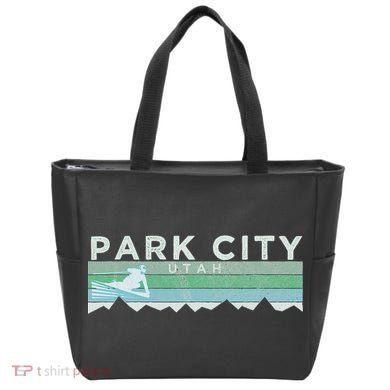 Retro Park City Utah Distressed Skiing Tote Bag