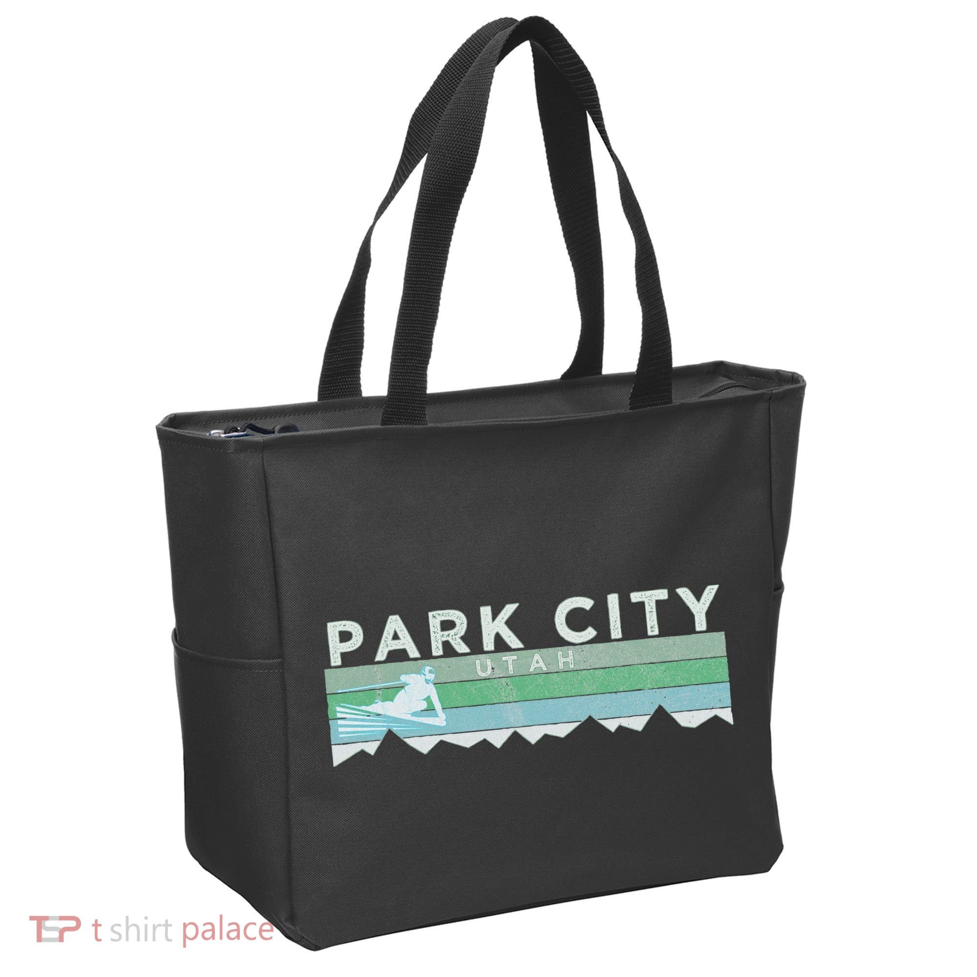 Retro Park City Utah Distressed Skiing Tote Bag