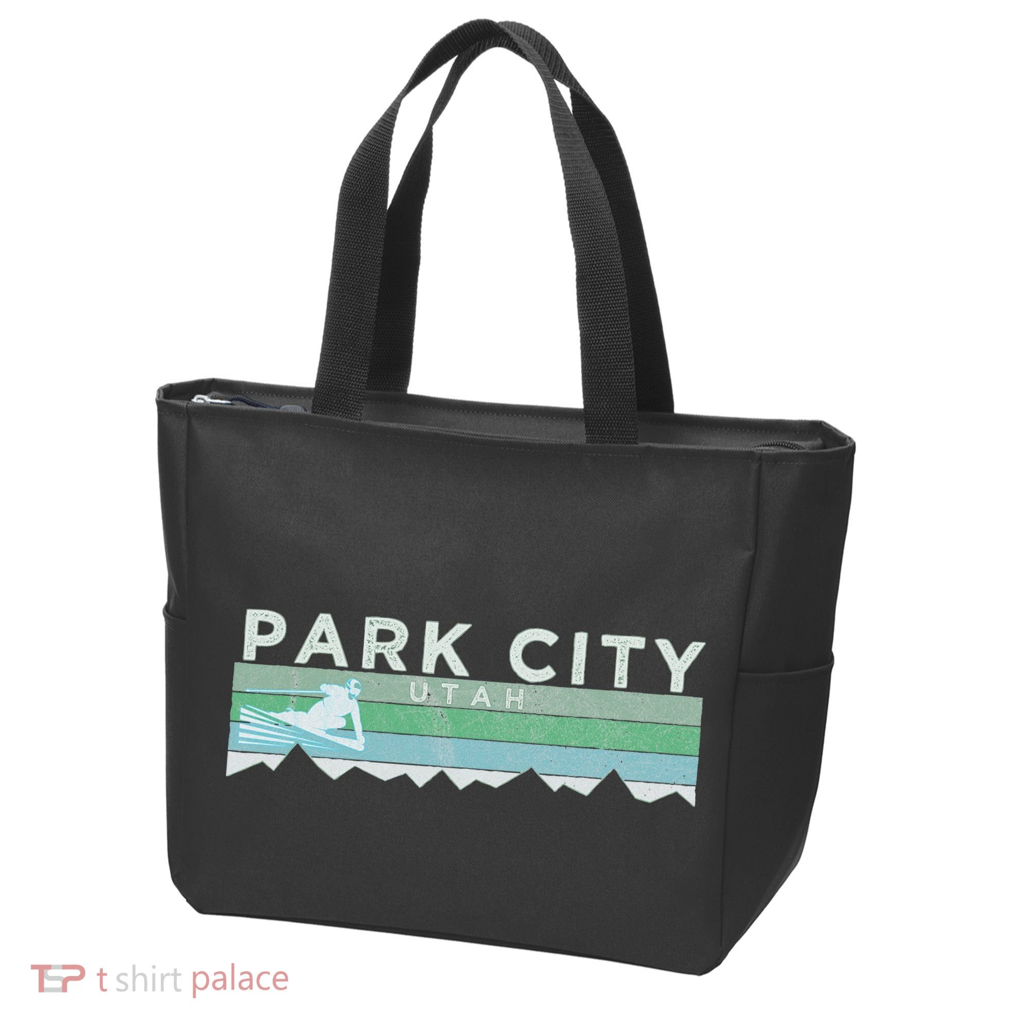 Retro Park City Utah Distressed Skiing Tote Bag