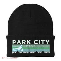 Retro Park City, Utah Distressed Skiing Beanie thumb 0