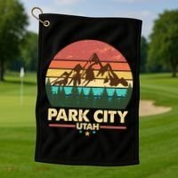 Retro Park City Utah Mountain Golf Towel thumb 1